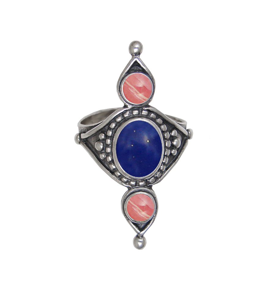 Sterling Silver Royal Ring With Lapis Lazuli And Rhodocrosite Size 10